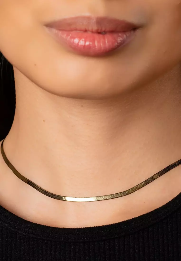 Bold Herringbone Chain Necklace 14k Gold- 16 inches