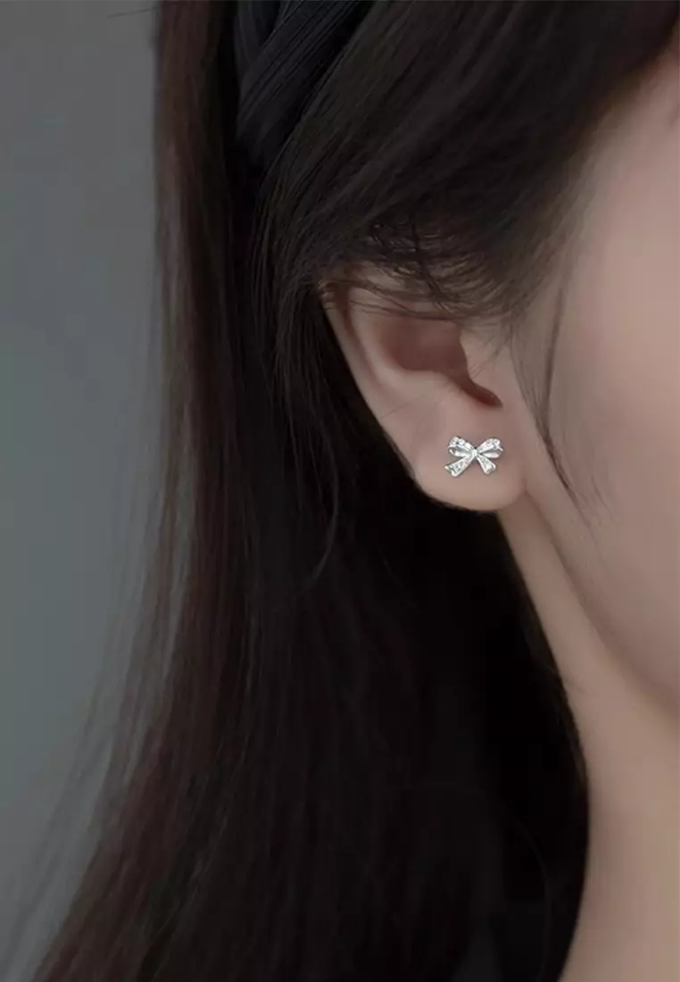 925 Silver Zircon Ribbon Earrings JW AR-G9808
