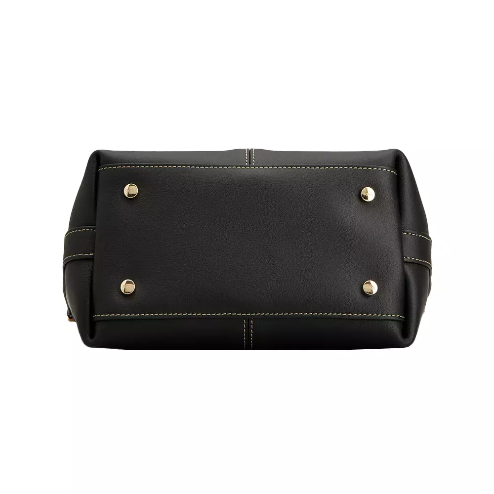 Central Stitching Leather Mini Shopping Bag Black