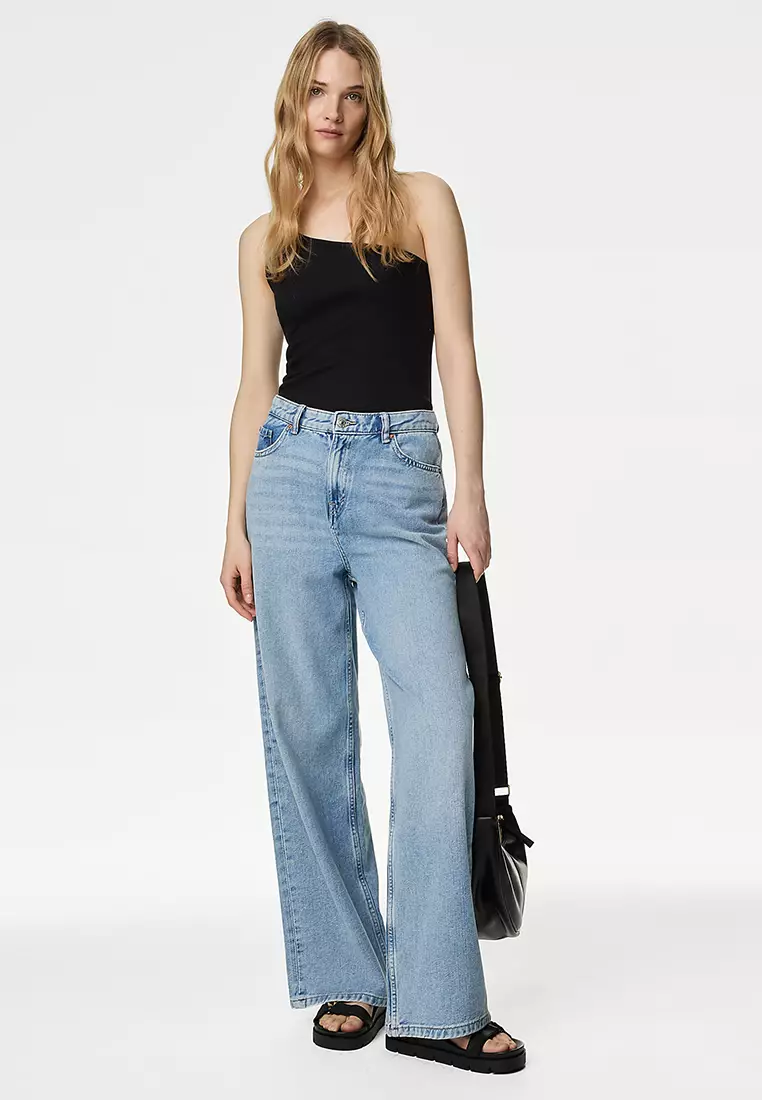 Slouchy Mid Rise Wide Leg Jeans