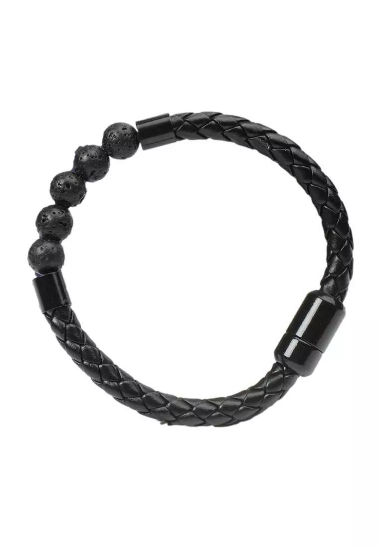 Mens leather bracelet best sale with beads