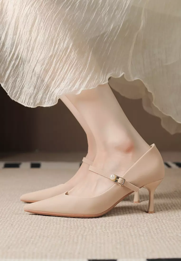 6CM Pearl Strap Satin Wedding Heels XJ3356-3