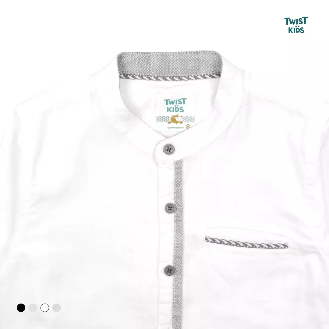 Twist Kids [Official Store] - Zaki C, Baju Lebaran Anak Laki-Laki 2025, Baju Muslim/Koko/Kaftan Polos Lengan Panjang Anak Laki-Laki (usia 4-14 tahun) Warna Putih (White)
