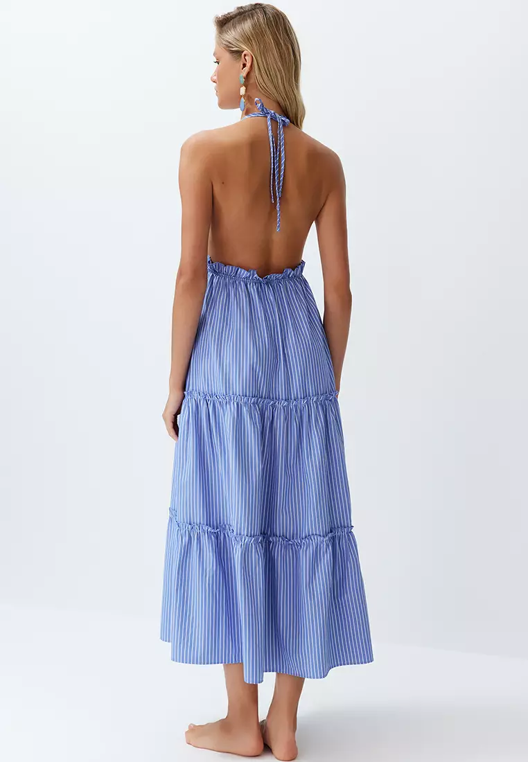 Striped Maxi Ruffle Beach Dress