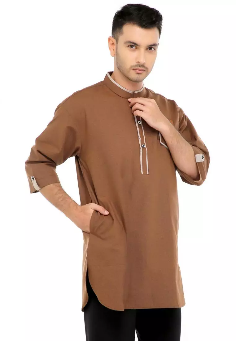 Baju Koko Gamis Muslim Pria Arfan - Coklat