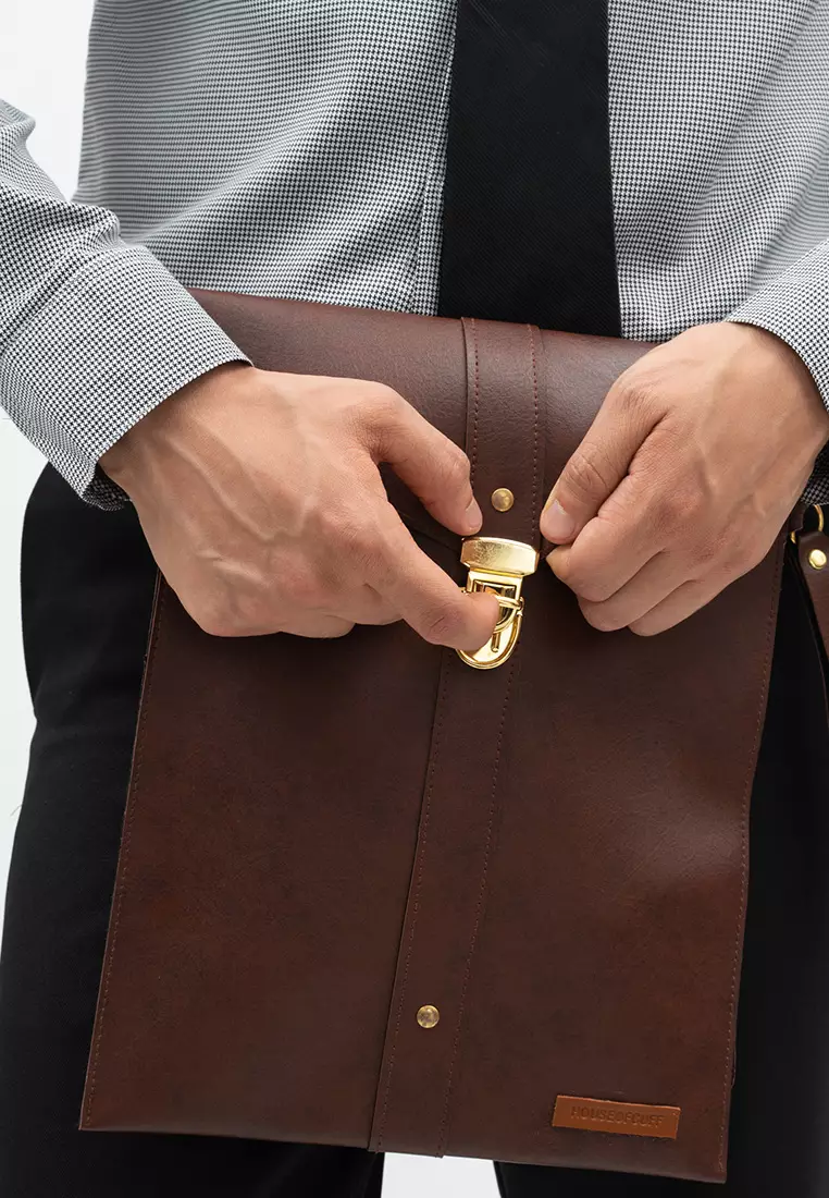 Houseofcuff Clutch Pria Tas Tangan Unisex Cokelat Muda Model Kancing
