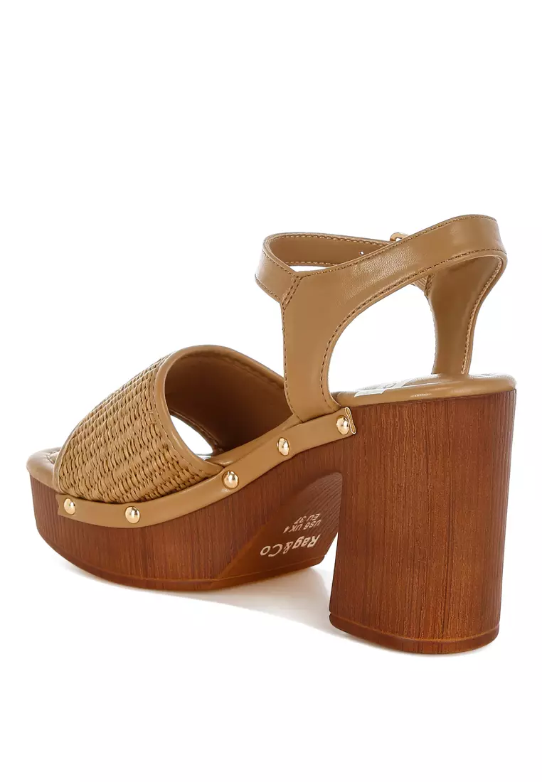 Raffia Chunky Sandals In Natural