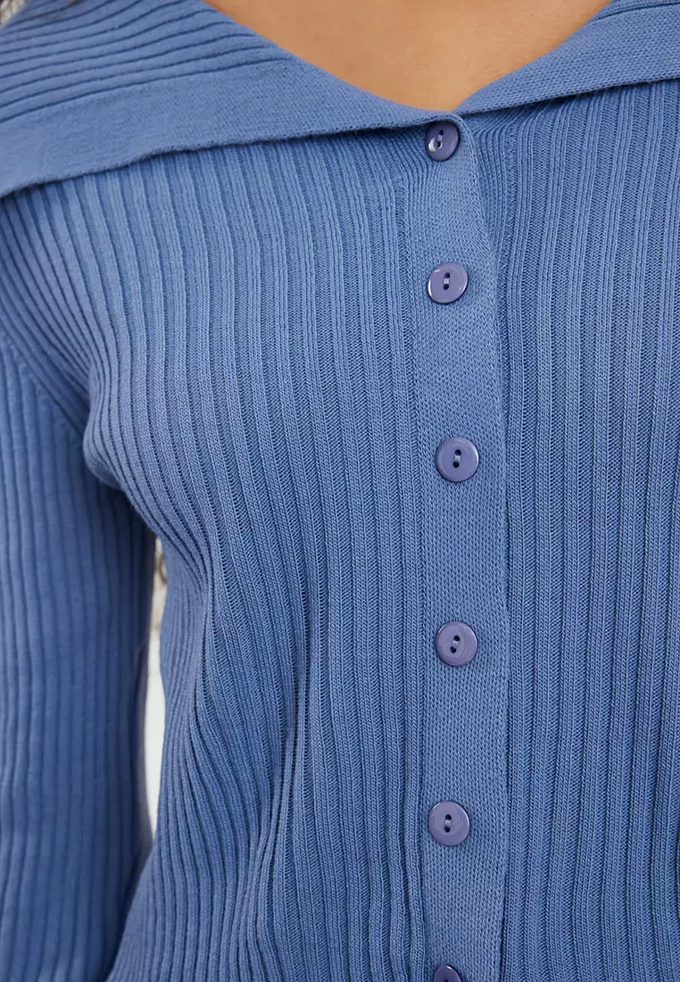 Blue Turn-Down Collar Knitwear Cardigan Twoaw24Hi00284