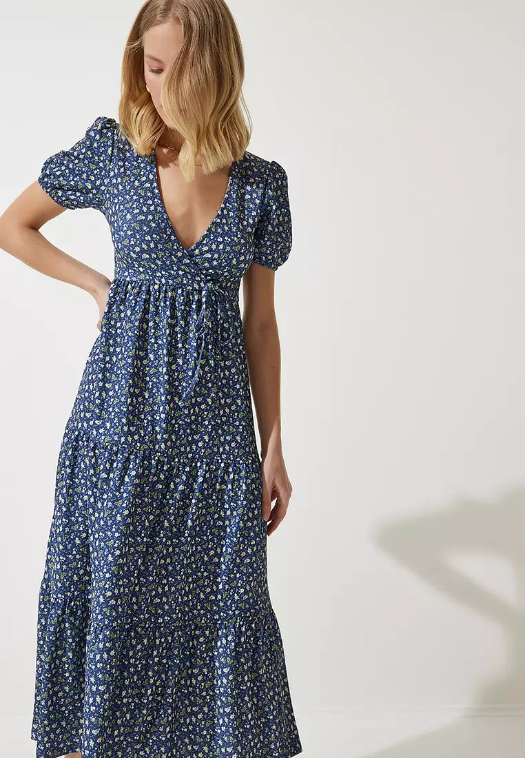 Floral Patterned Wrap Collar Dress