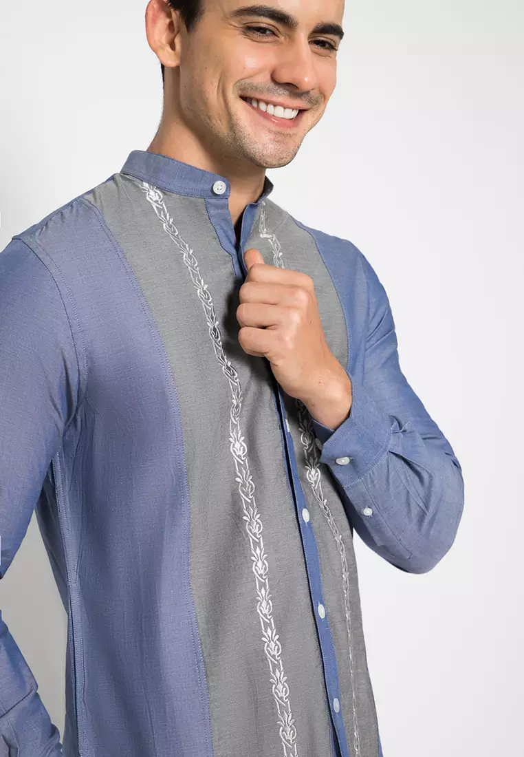 Johnwin - Baju Koko - Biru Motif - Lengan Panjang - Atasan Pria - ASH.680.K456K.167.C-L/S