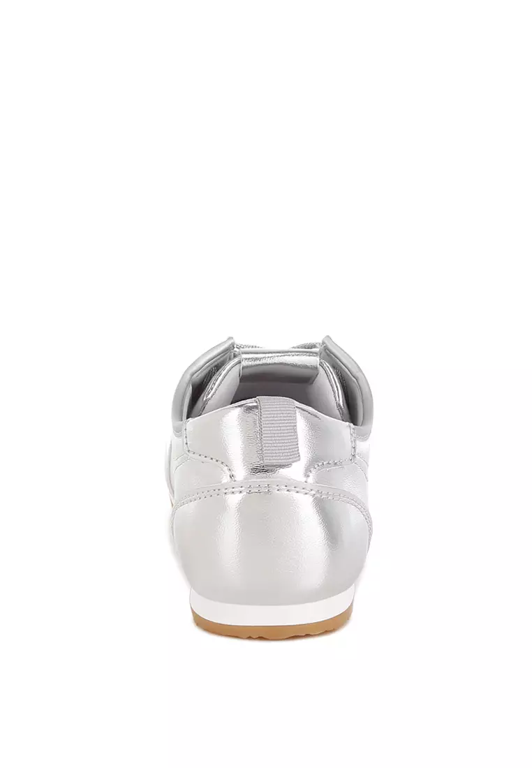 Metallic Faux Leather Sneakers in Silver