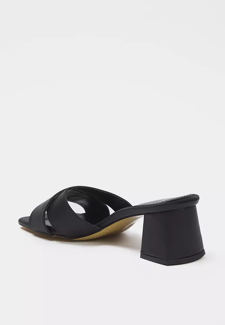 Black Cross Banded Women's Block Heels Slippers Takss25To00101