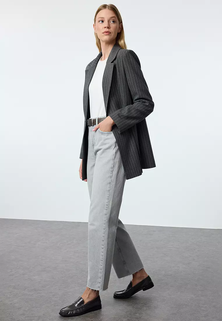 Cotton High Waist Straight Jeans