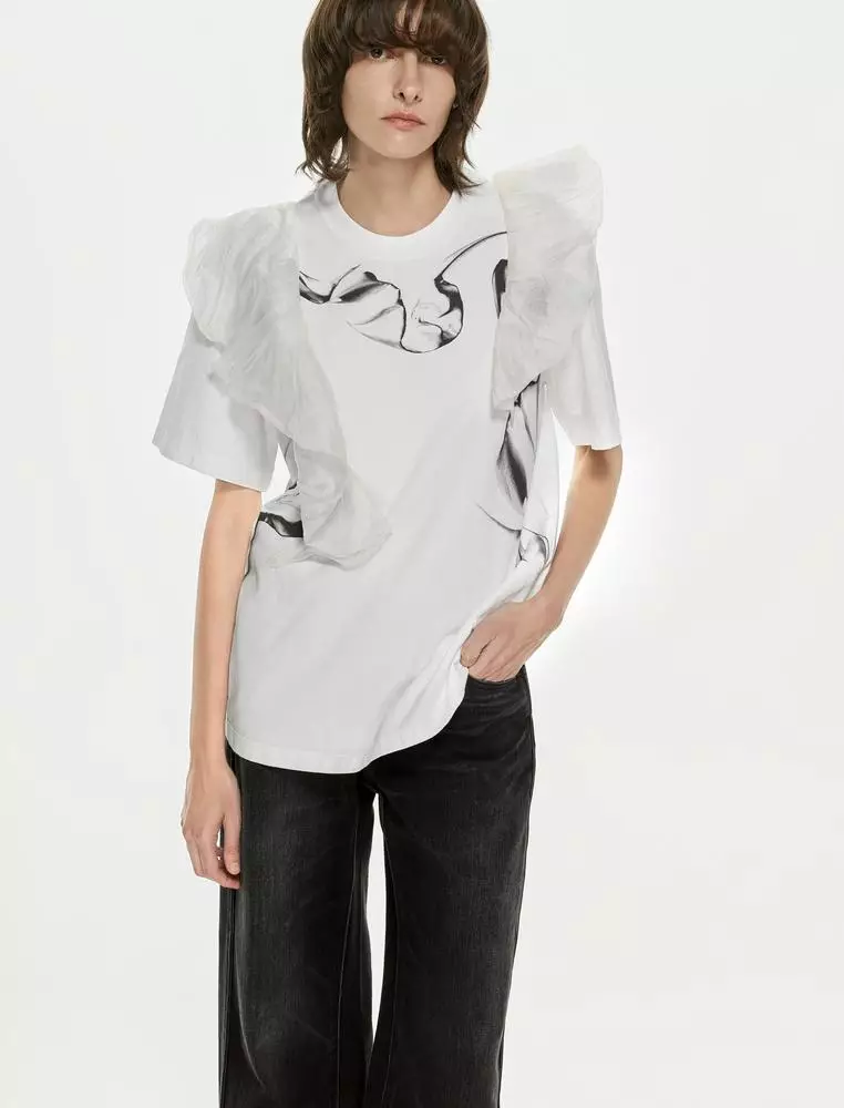 JNBY女士印花寬鬆短袖T恤