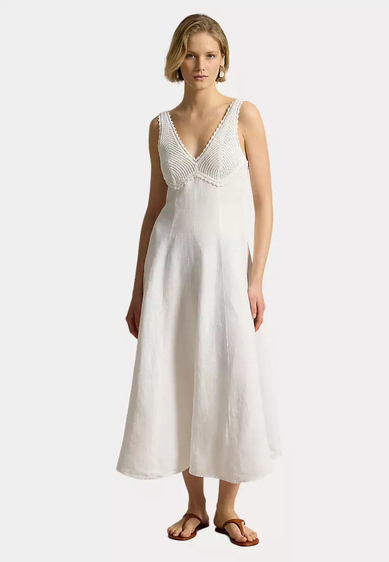 Crochet-Trim Linen Dress