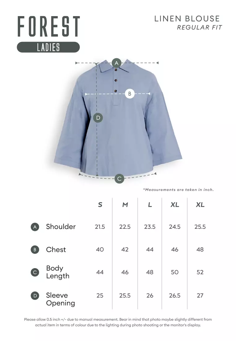 Forest Ladies Cotton Linen 3/4 Sleeve Collar Blouse Women Shirt | Baju Kemeja Perempuan Lengan Panjang - 822474-01Black