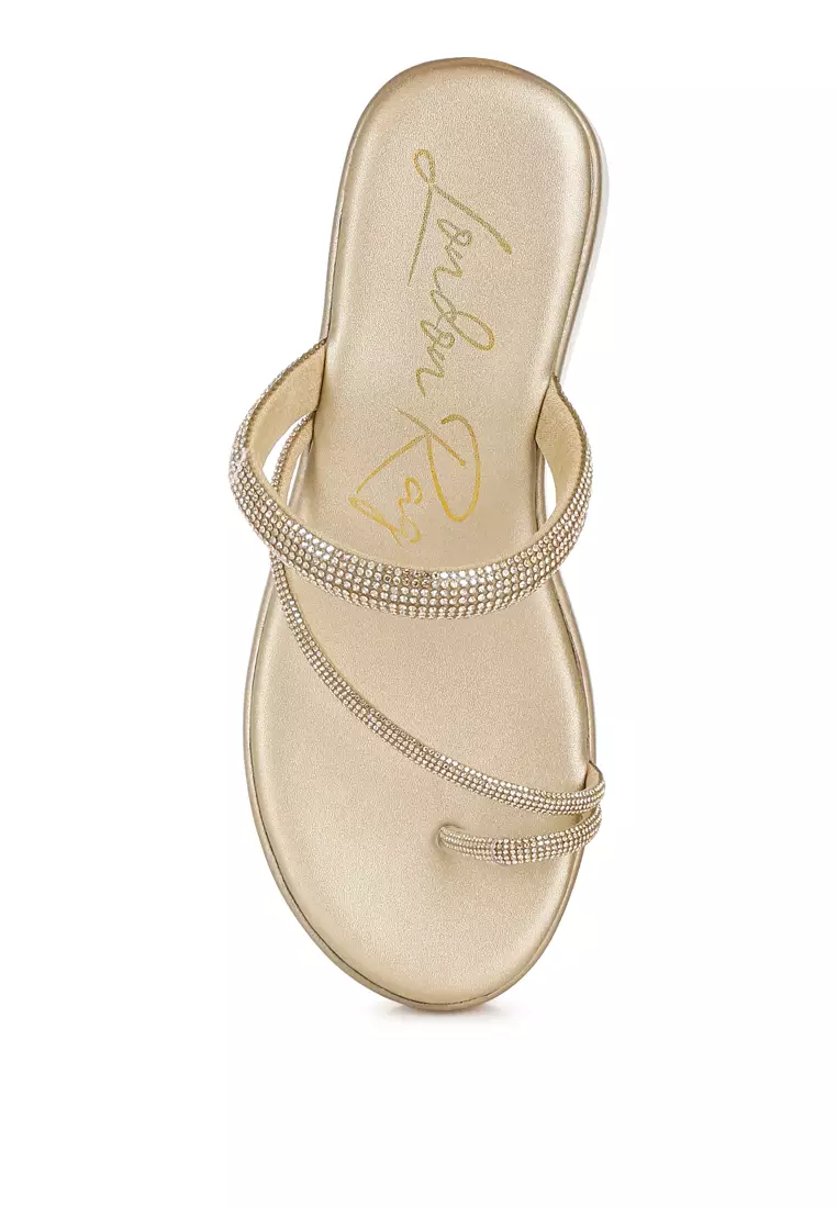 Gold Slip On Rhinestone Sandals