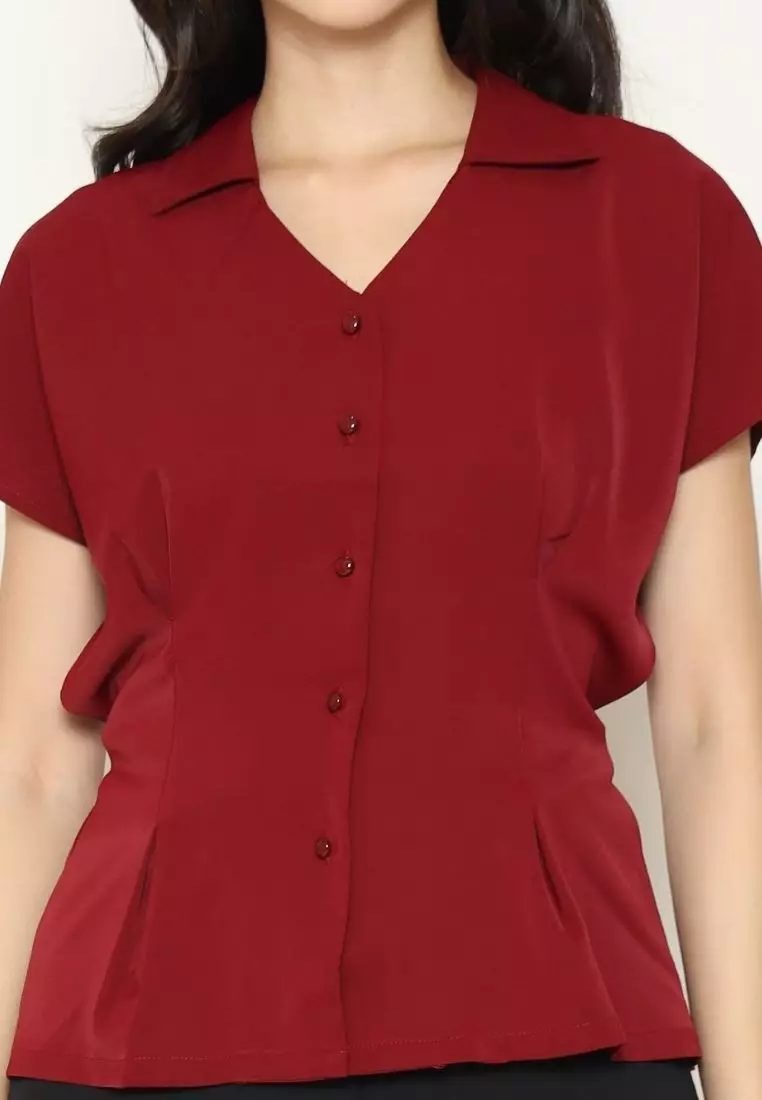 Urban Exchange Diandra Blouse Red - Atasan Blouse Lengan Pendek
