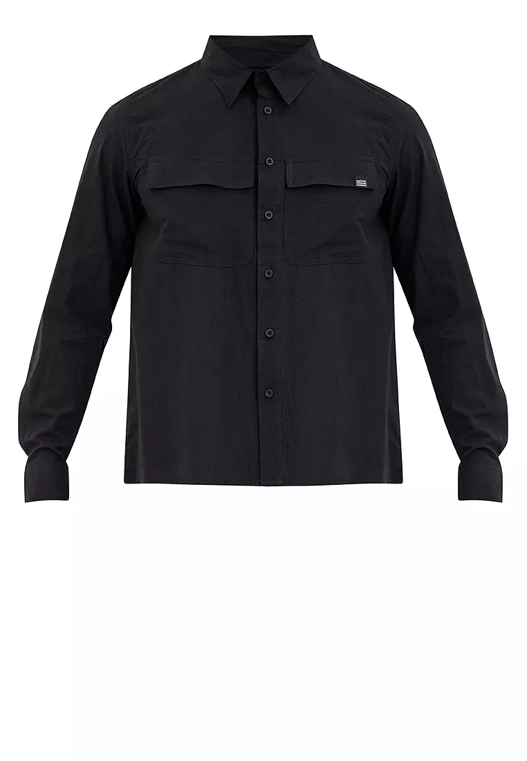 Men's Polo LS Button Down Black