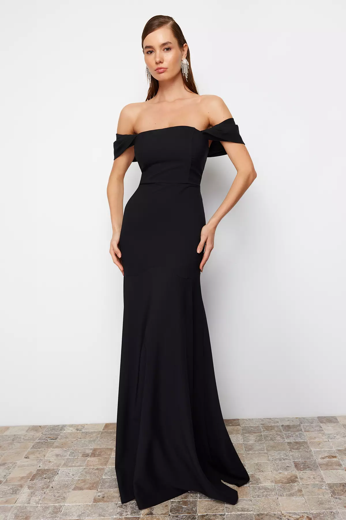 Trendyol Off-Shoulder Evening Maxi Dress 2025 Buy Trendyol