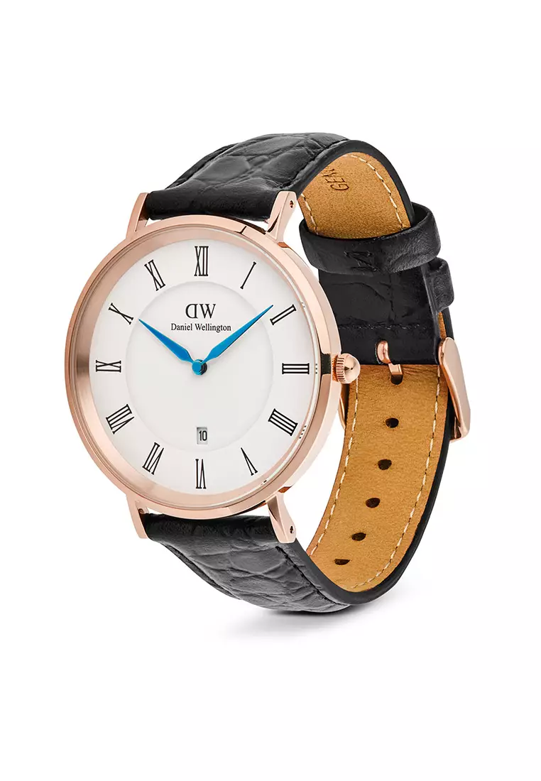 Classic 40mm Roman Numerals Date Black Croc Belly Rose Gold - Men Watch stainless steel Leather strap watch DW Official Authentic Original 男士手錶 不銹鋼 真皮 手錶 DW 官方 正品