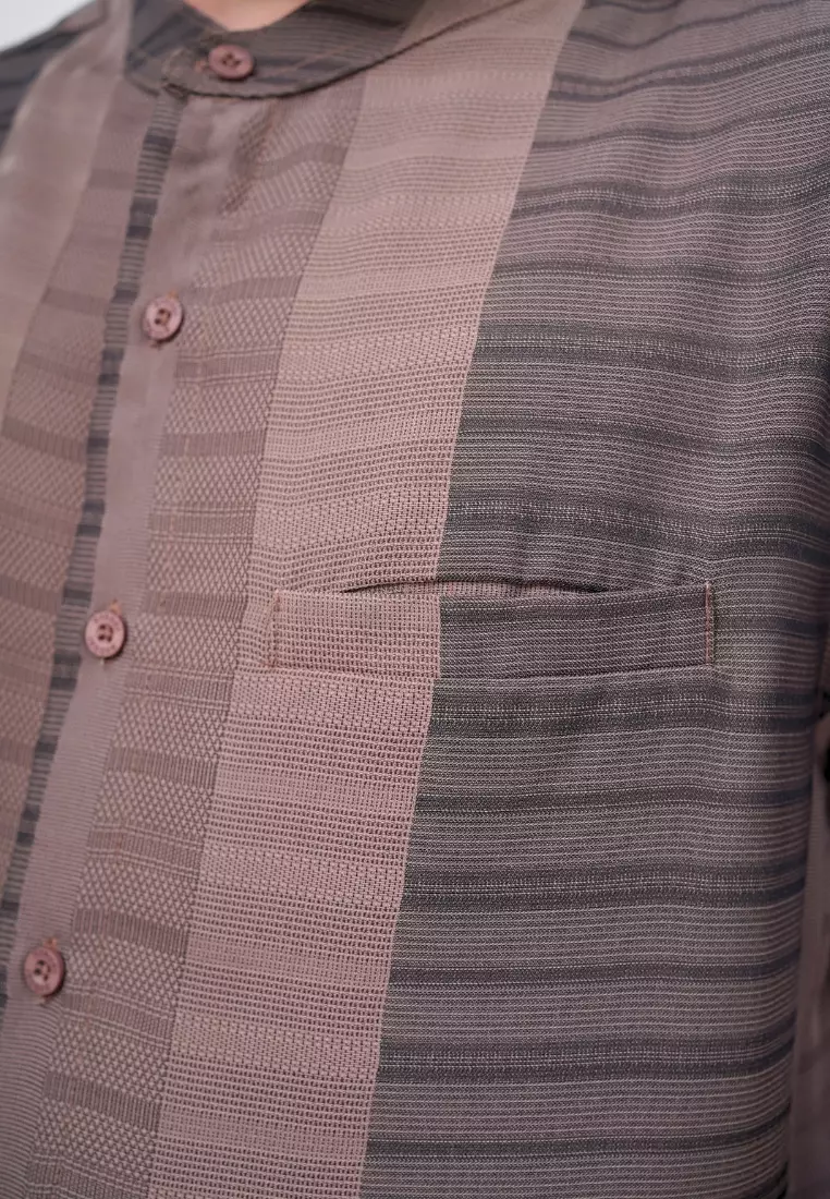 Ryusei Kemeja Kerah Koko Lengan Pendek Yahata Taupe Grey