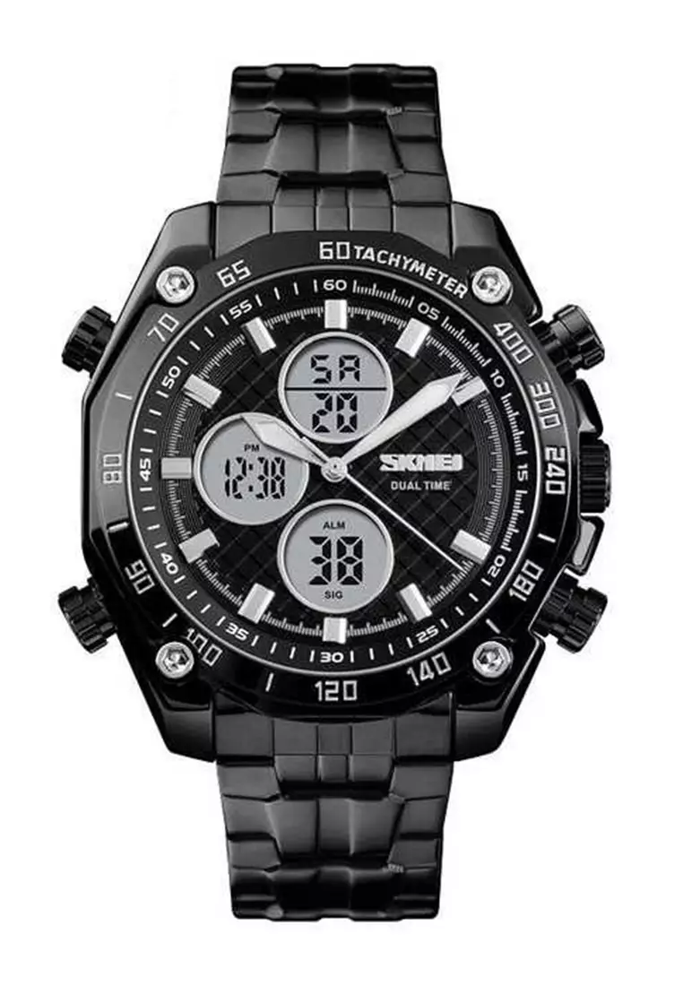 Jam Tangan Kasual Digital Analog Pria LED Waterproof Strap Tali Material Stainless Steel NL99 ORIGINAL