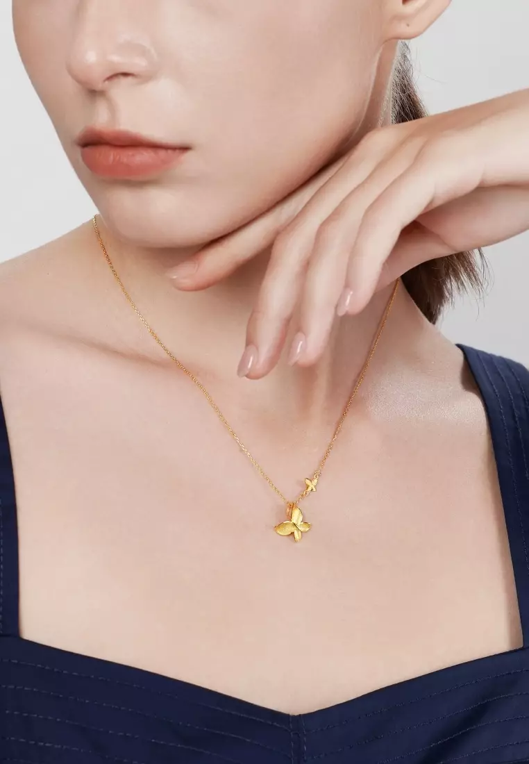 999.9 24K Pure Gold Essence Butterfly Necklace for Women 47cm 95300N Price-by-Weight 4.49g Gold