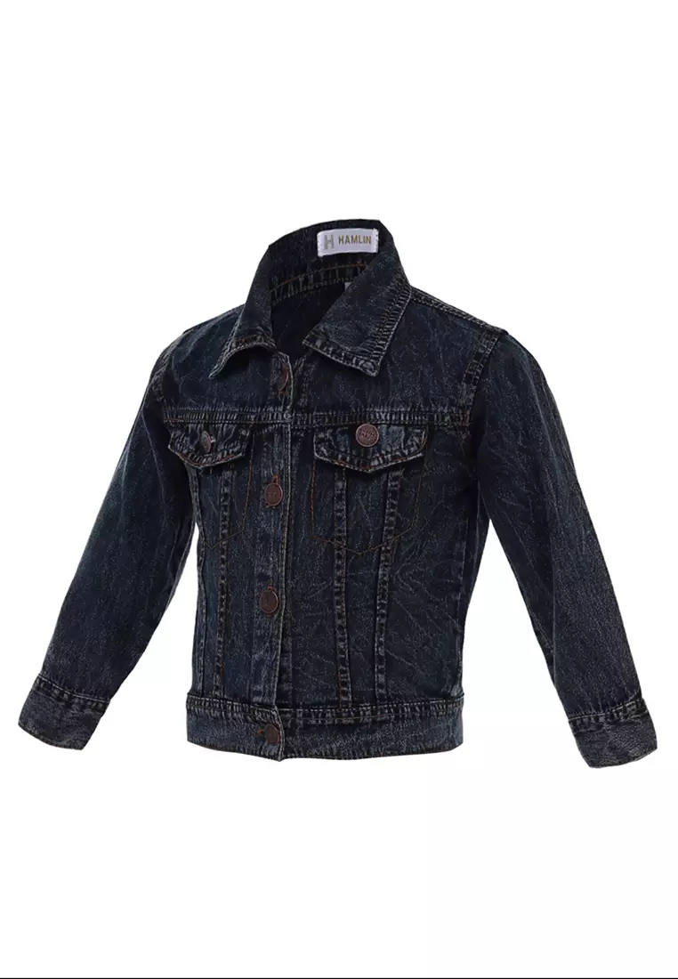 Fayre Jaket Jeans Wash Full Kancing Anak Laki-laki Childrens Outerwear Material Denim ORIGINAL - Snow Black