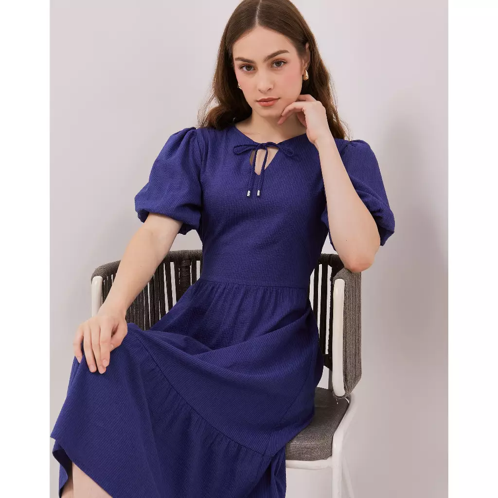Urban Exchange Celyne Blue Dress - Terusan Midi Dress Katun Warna Blue