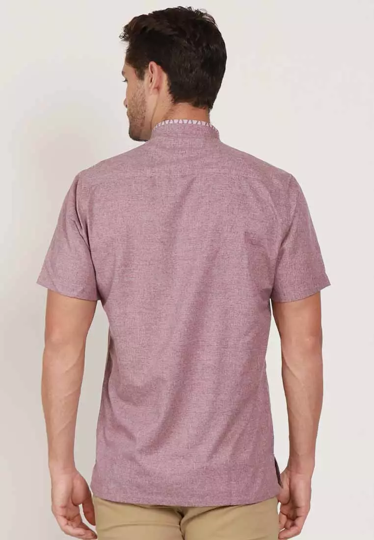 KOKO TIAGA MAROON Kemeja Casual Formal Pria Lengan Pendek SS - Baju Atasan Top Man Muslim Shirt