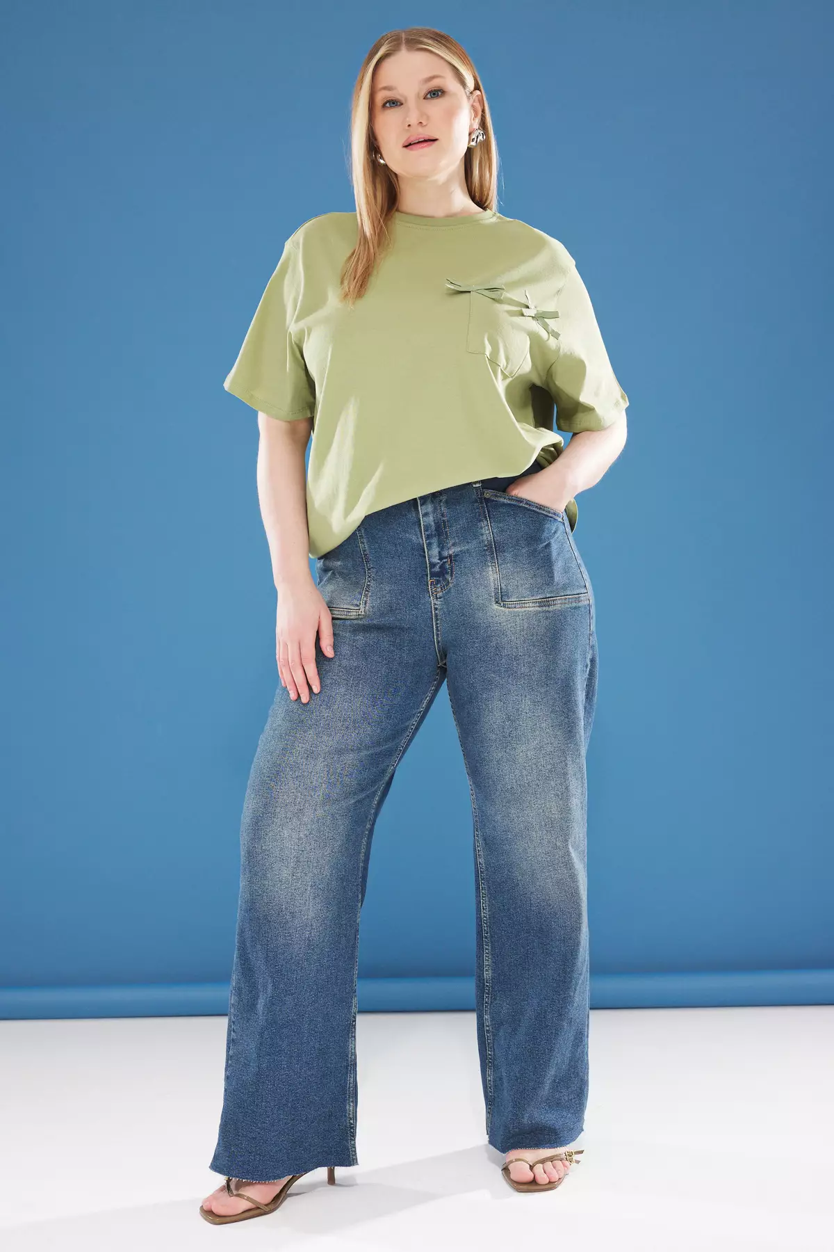 Plus Size Pocket Bow Detail T-shirt