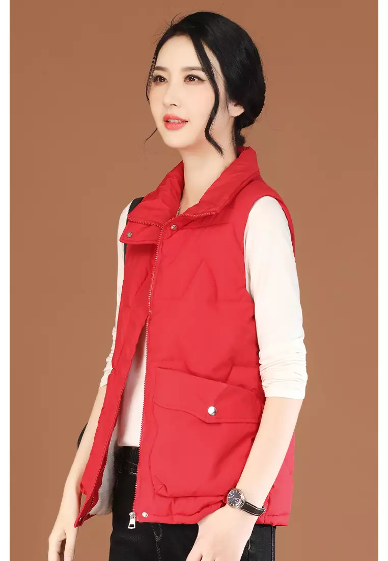 Simple Solid Color Thermal Vest Jacket (Plus Velvet)
