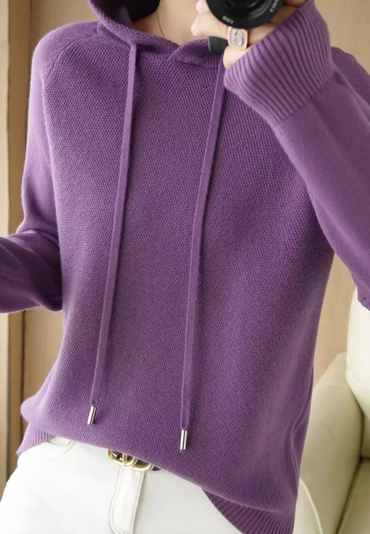 VANSASolid Color Hooded Knitted Sweater VCW-Kw-05232