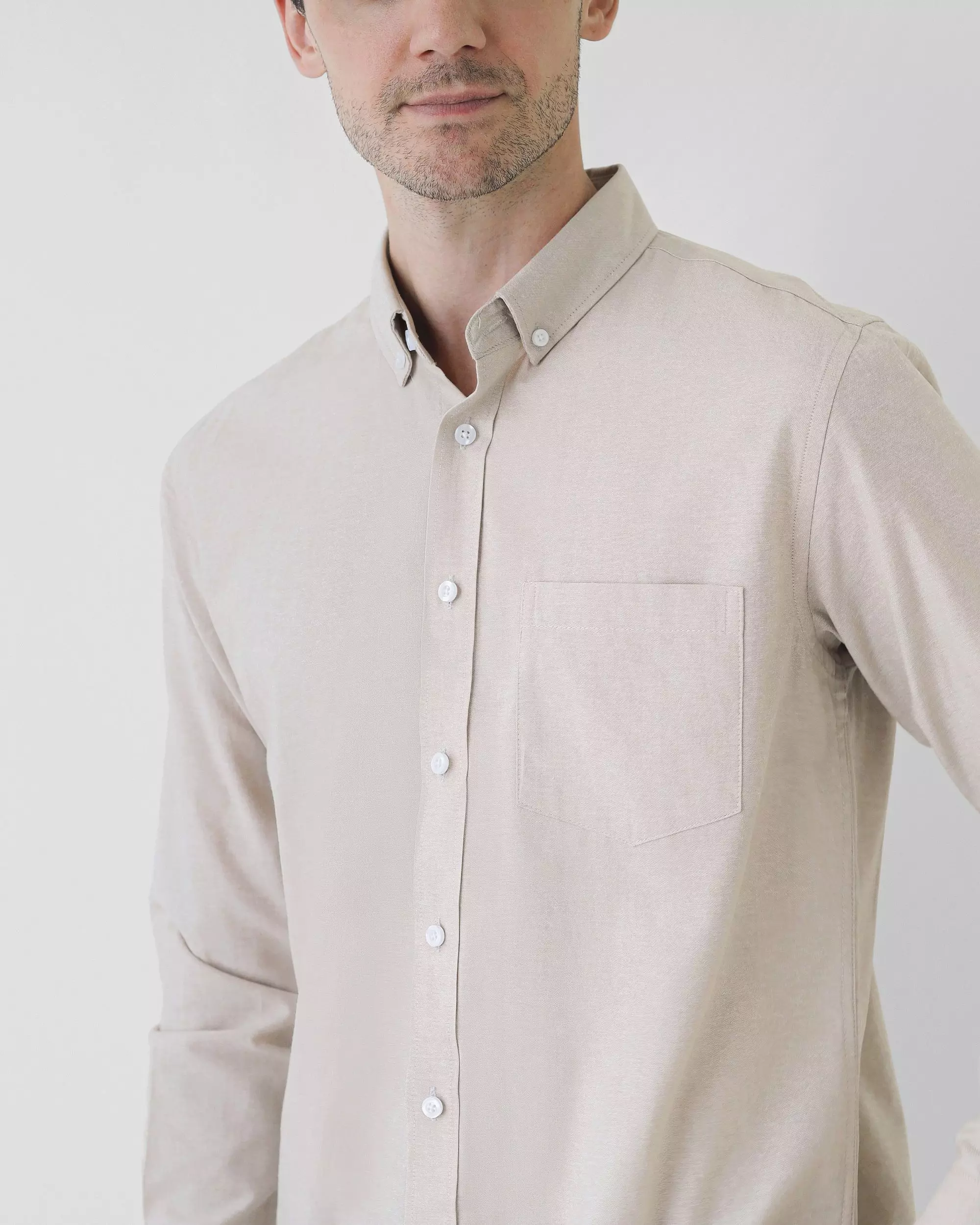 Cotton Well Marc Long Sleeve Oxford Shirt Khaki | Kemeja Pria Lengan Panjang Basic Polos Krem