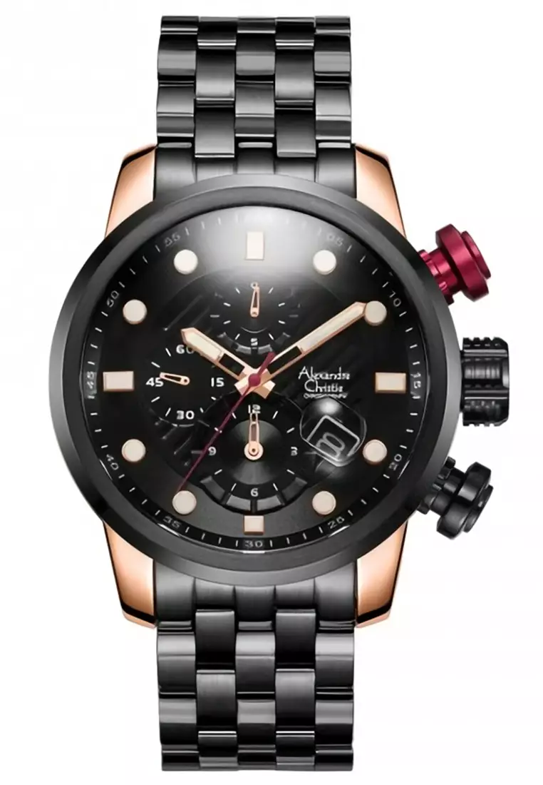 Alexandre Christie - Chronograph Watch - Rosegold - Black Stainless Steel Bracelet - 6163MCBBRBARE