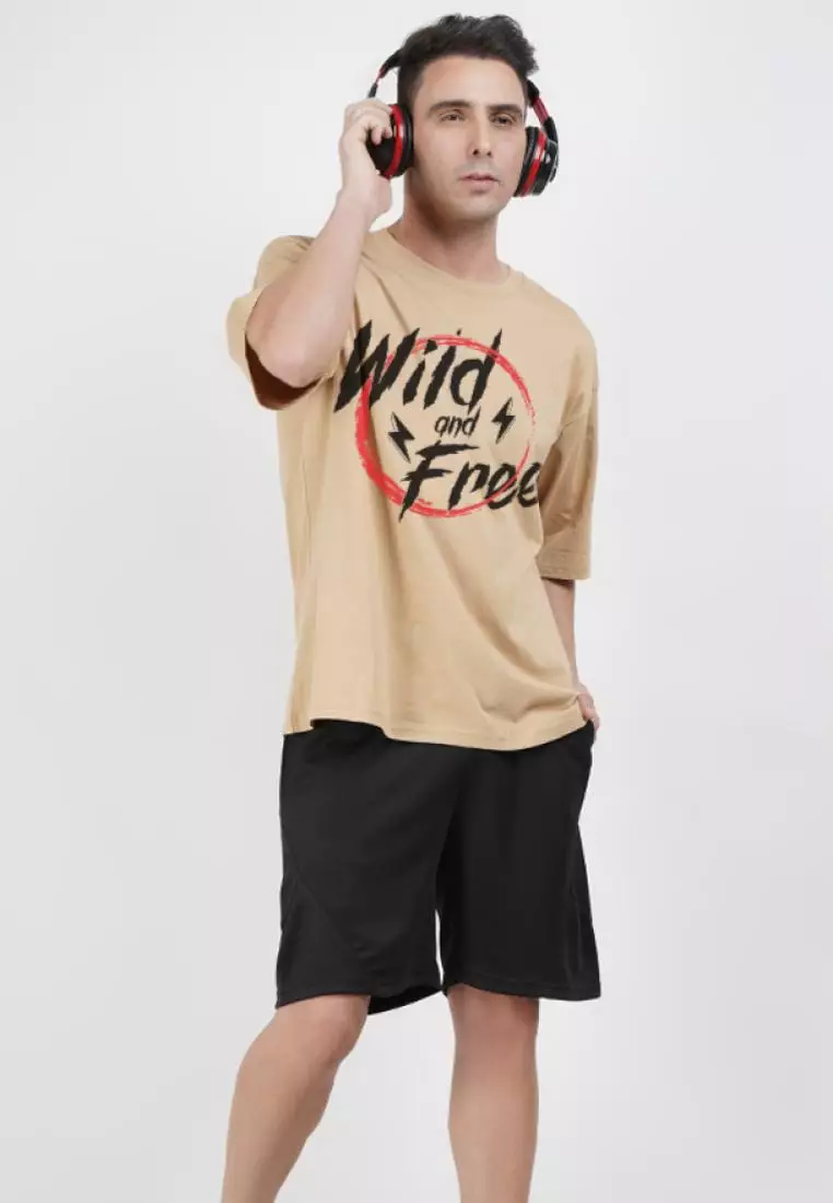 大廓形 Wild N Free 米色棉质短袖休闲版型 T