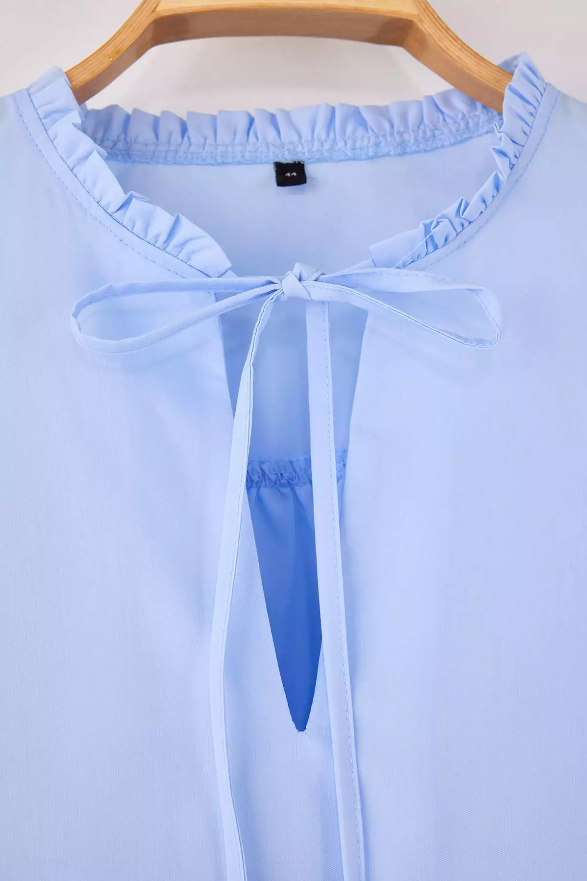 Blue Voile Thin Lace-Up Summer Woven Plus Size Blouse Tbbss26Af00020