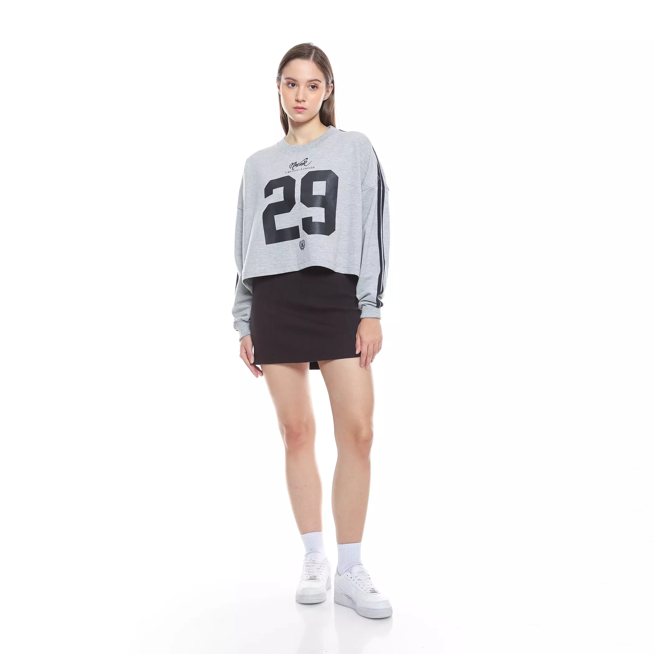 Enough For Today - Sweater Crewneck Crop Oversize Wanita Jersey Nomer Variasi Garis Tangan Hitam 29 MistBlack (EN126)