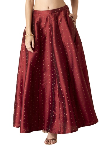 Indya red Red Polka Brocade Maxi Skirt AE18FAABF836D2GS_1