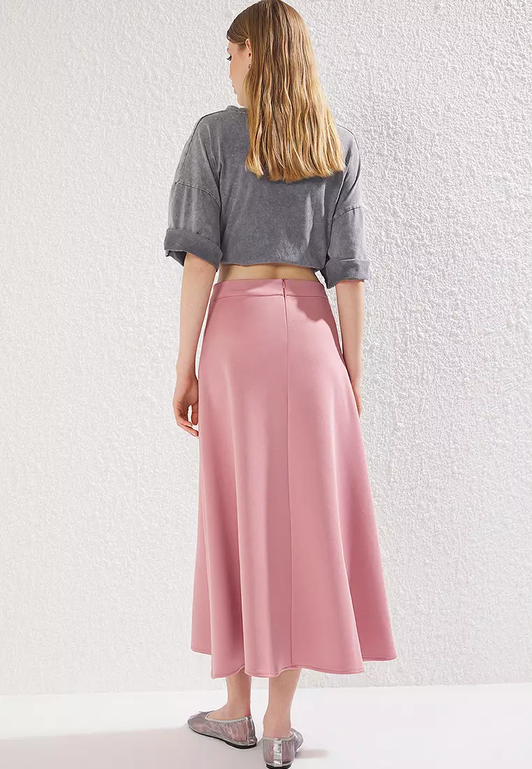 Pink A Line/Flare Cut Midi Skirt