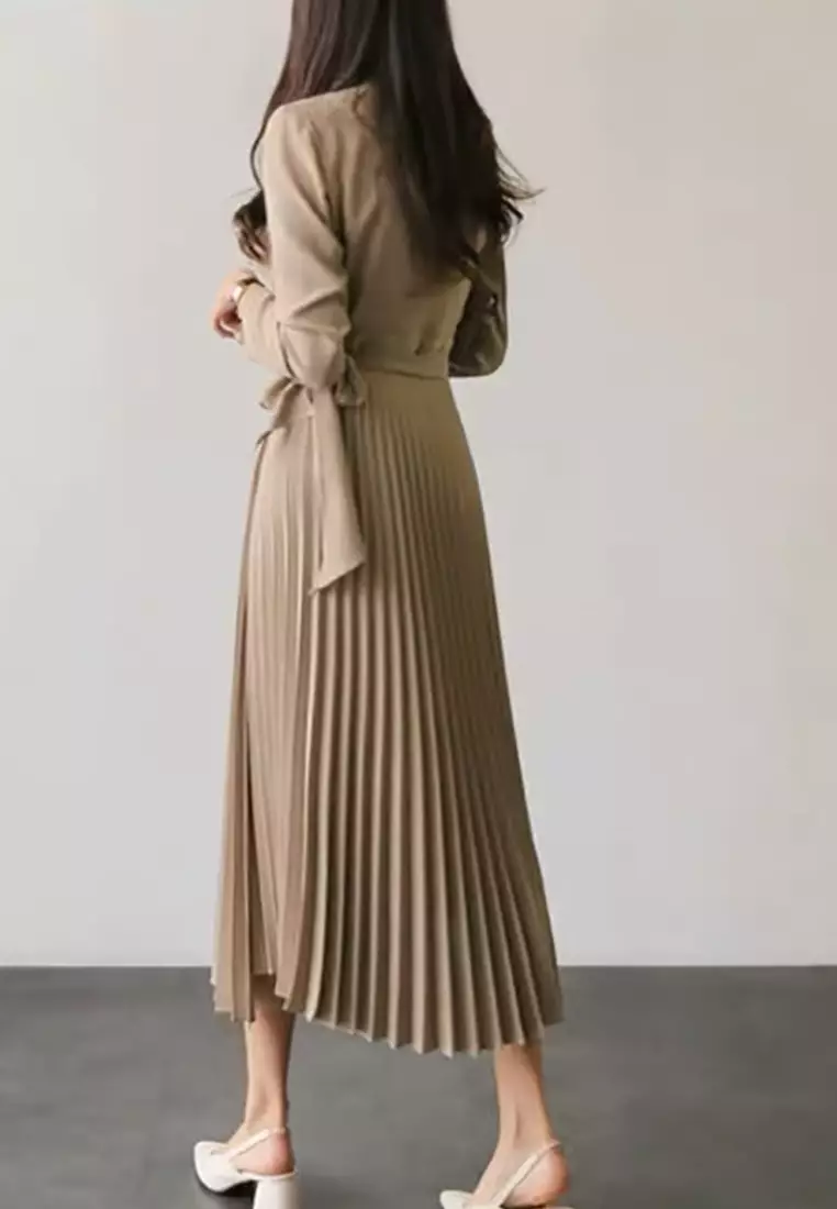 New Autumn Style Elegant Tie-Waist Long-Sleeved Dress CA25091543BE