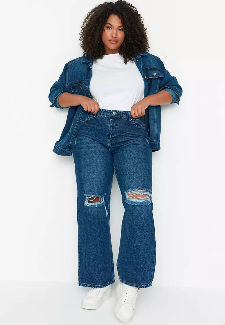 High Waist Wide Leg Ripped Jeans