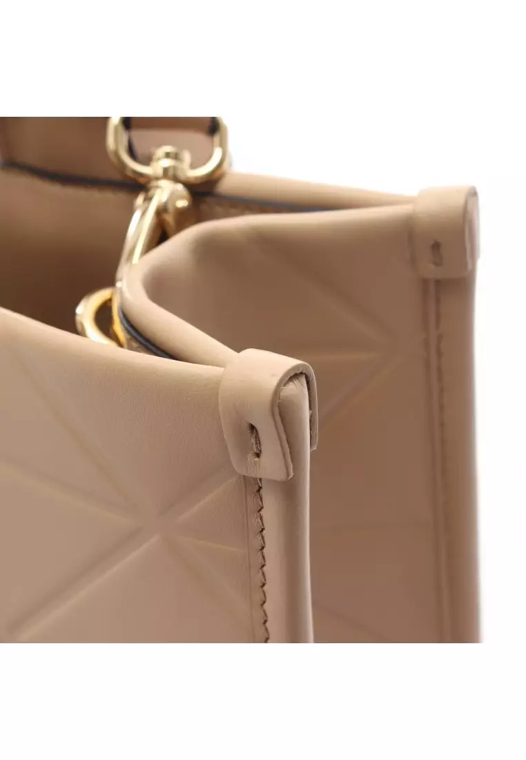 Pre-Loved Prada symbol Topstitching SOFT CALF Handbag tote bag leather beige