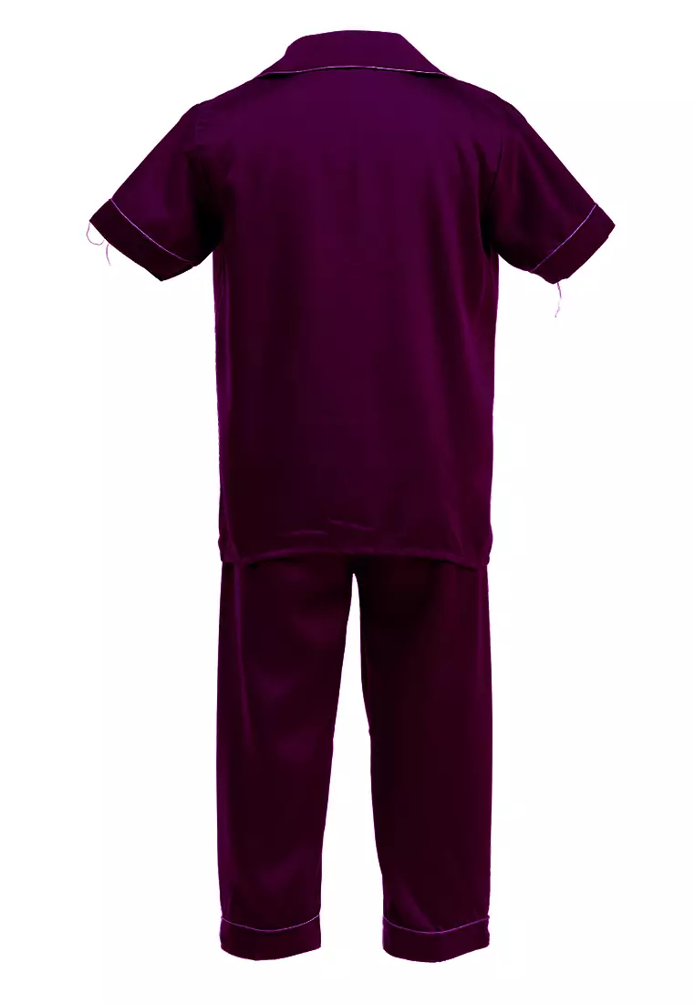 Joyce Piyama Anak Unisex Lengan Pendek Kids Pajamas Motif Polos Material Satin ORIGINAL - Purple