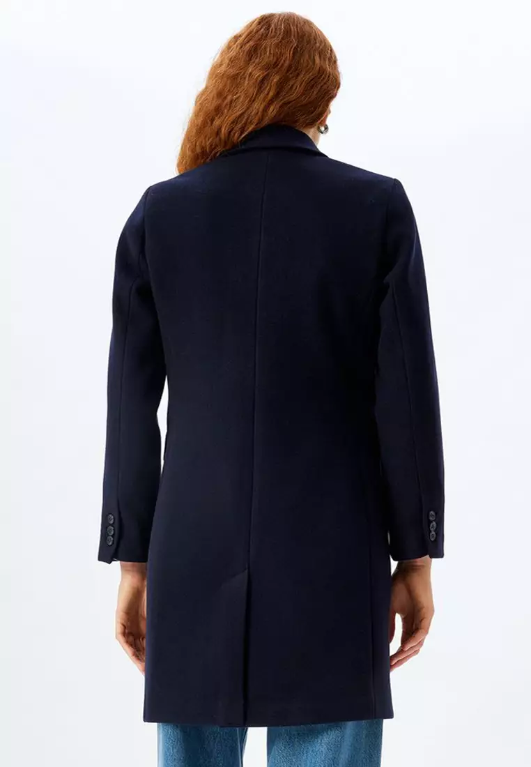 Long Cashmere Coat Double Breasted Buttoned Pocket