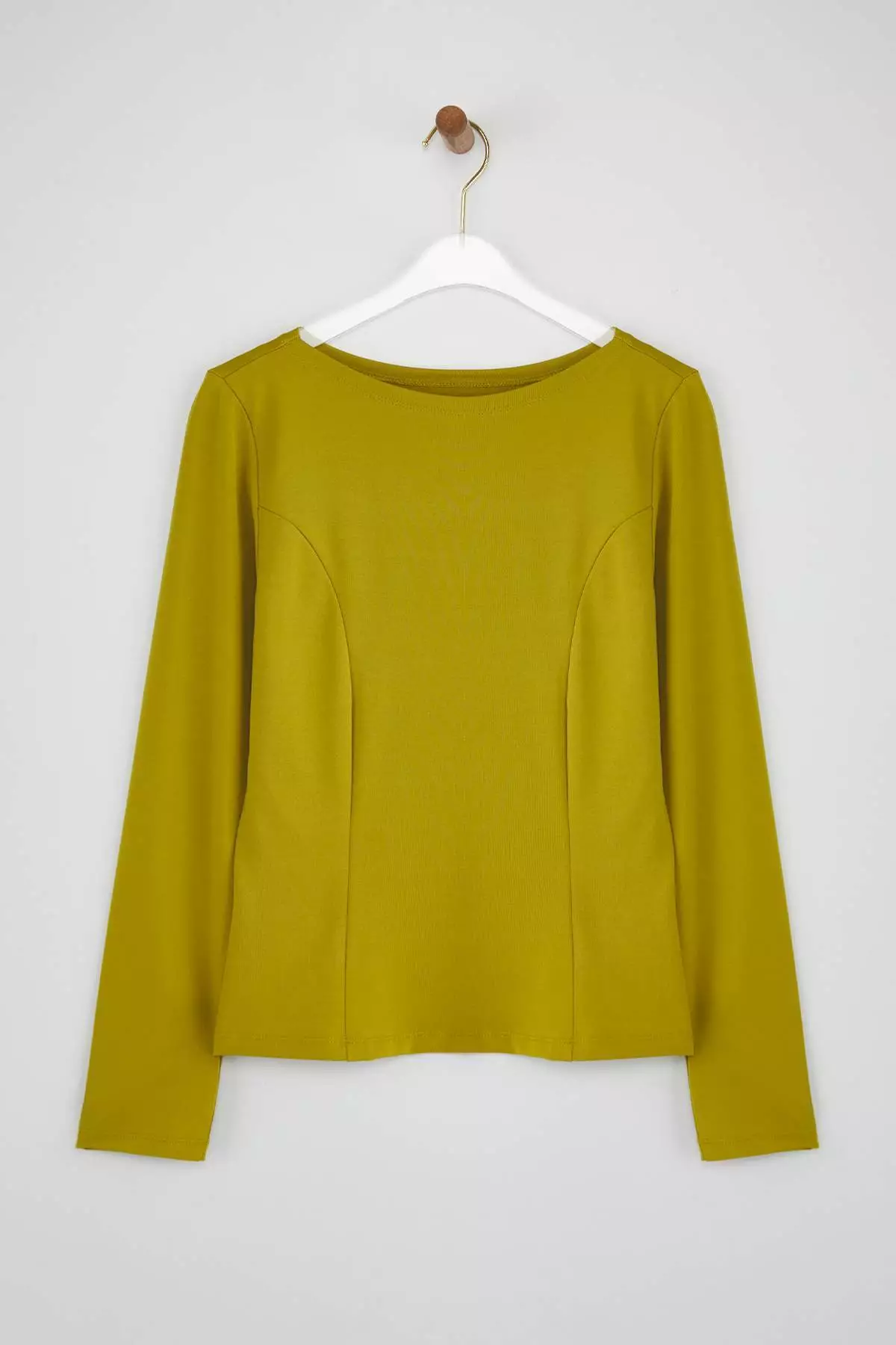 Oil Green Fitted Long Sleeve Boat Neck Flexible Knitted Blouse Twoaw26Bz00108