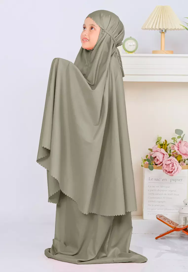 Zelena - Mukena Basic Sabira Lasercut 2in1 Prayer Set - Anak
