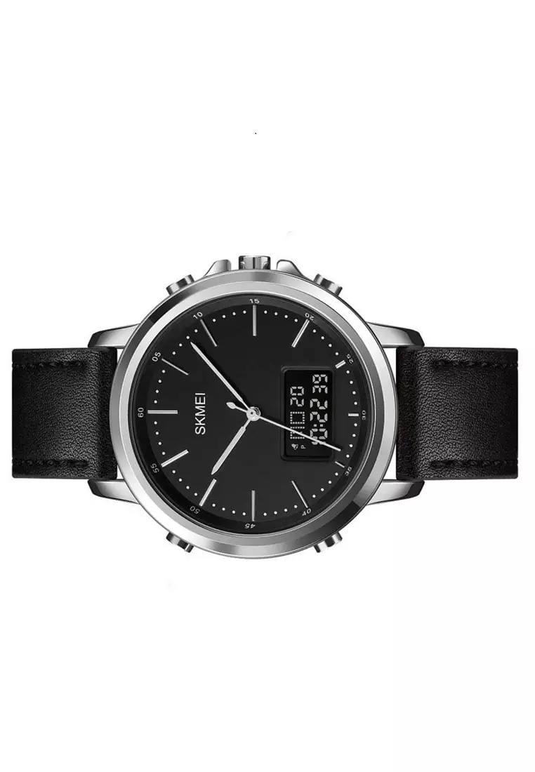 Jam Tangan Analog Digital Pria Design Elegan Waterproof Strap Tali Material Kulit Leather PM52 ORIGINAL