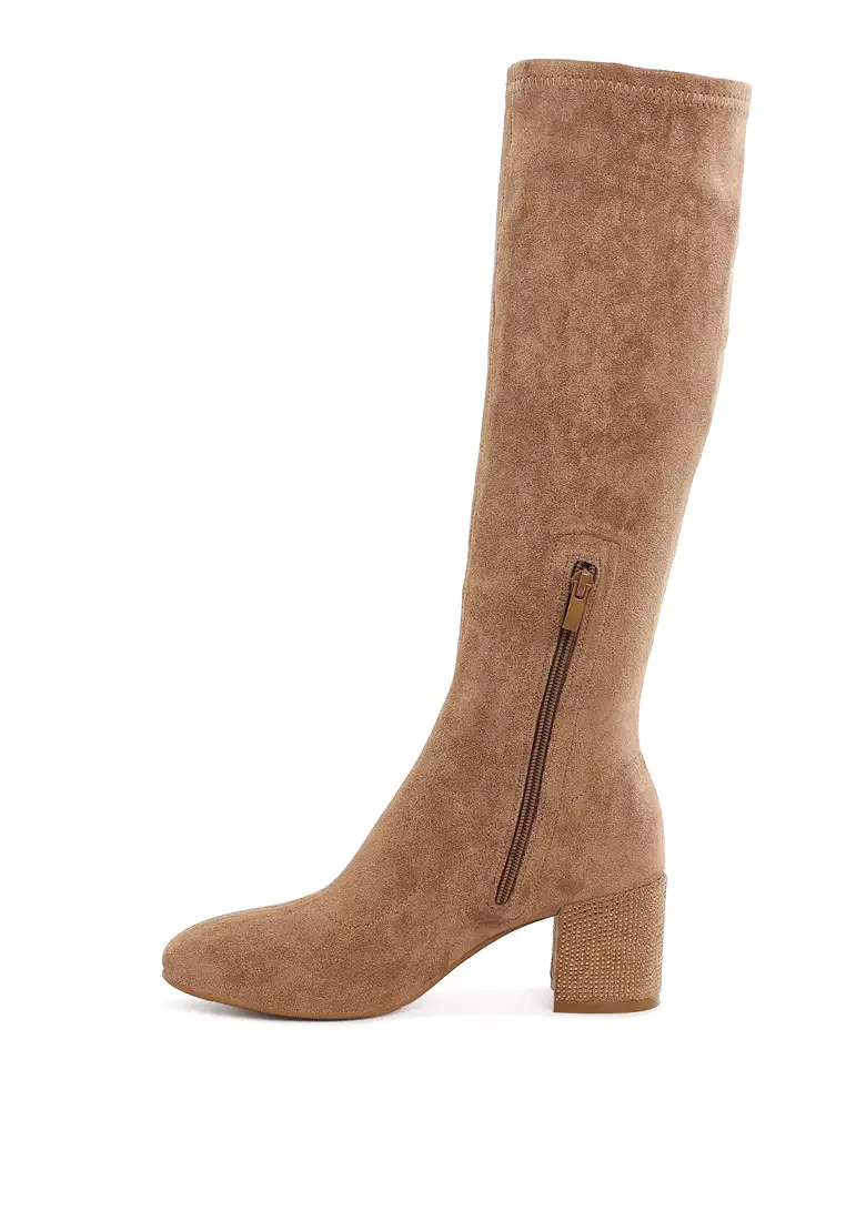 Sepatu Bot Selutut Microfiber Warna Camel